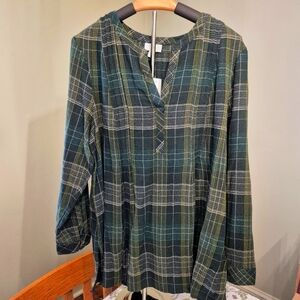 J Jill Plaid Long Sleeve Top. NWT